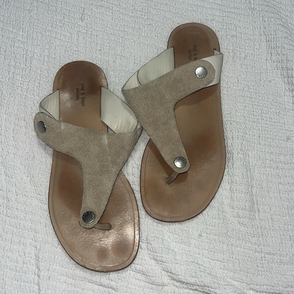 Beige Suede Toe Ring Sandals - Picture 2 of 5